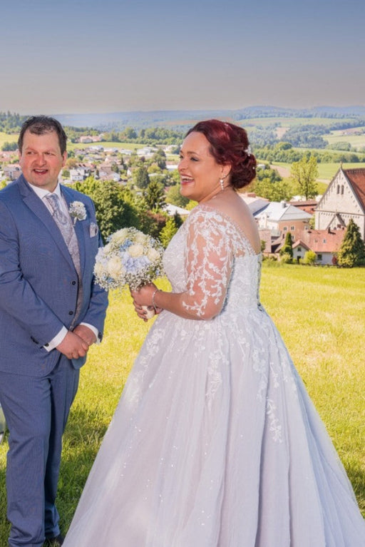 Gorgeous Half Sleeves Wedding Dress Aline Plus Size with Beadings