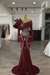 Gorgeous Long Sleeve Bordeaux Evening Dress With Detachable Train Beaded Celebrity Dress - Prom Dresses