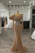 Gorgeous Long Sleeve Mocha Mousse Evening Dress With Detachable Train Beaded Celebrity Dress - Prom Dresses