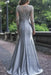 Gorgeous Mermaid Long Sleeves Gray Beaded Long Prom Dresses, Mermaid Gray Formal Dresses, Beaded Gray Evening Dresses 