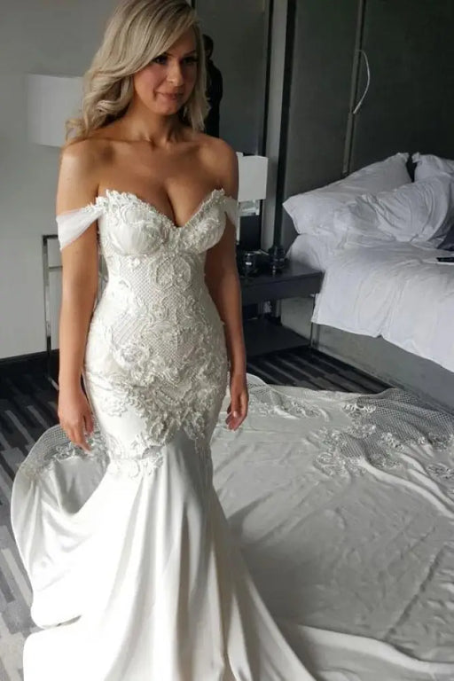 Gorgeous Mermaid Off the Shoulder Lace Appliques Wedding Dress - Wedding Dresses