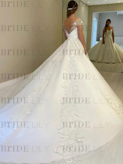 Gorgeous Off Shoulder White Lace Long Open Back White Lace Wedding Dresses