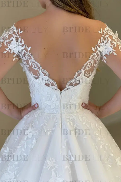 Gorgeous Off Shoulder White Lace Open Back White Lace Wedding Dresses