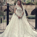Elegant Off-the-Shoulder A-Line Wedding Gown with Lace Backless Detail and Long Sleeves