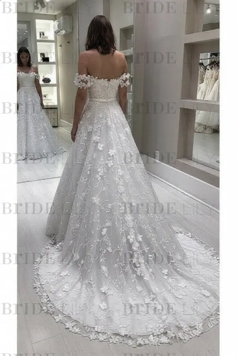 Gorgeous Off the Shoulder Lace White Long Wedding Dress - Wedding Dresses