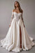 Gorgeous Off-the-Shoulder Satin Aline Wedding Dresses Front Split Long Sleeves Bridal Gown - Wedding Dresses