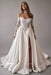 Gorgeous Off-the-Shoulder Satin Aline Wedding Dresses Front Split Long Sleeves Bridal Gown - Wedding Dresses