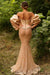 Gorgeous Satin Mermaid Evening Gown Beadings Floor Length Party Dres with puffy Sleeves