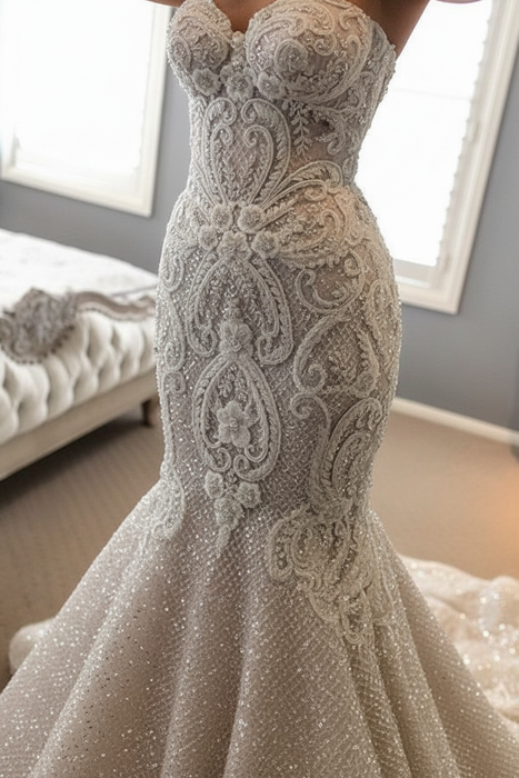 Gorgeous Shiny Beading Lace Strapless Overskirt Wedding Dresses - Wedding Dresses