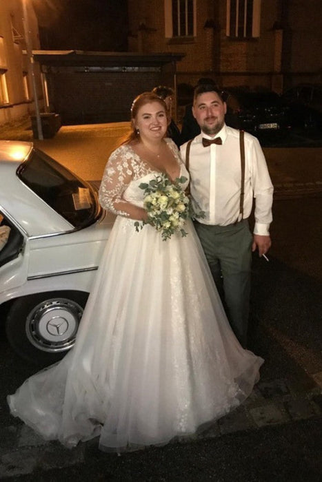 Gorgeous Tulle Lace Aline Wedding Dress Long Sleeves with Appliques