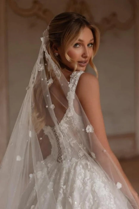 Gorgeous Tulle Lace Aline Wedding Dress Sweetheart with Chapel Train - Wedding Dresses