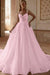 Pink Gorgeous Tulle Lace Aline Wedding Dress Sweetheart with Chapel Train - Wedding Dresses