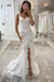 Gorgeous Tulle Lace Ivory Mermaid Wedding Dress Front Split with Detachable Train