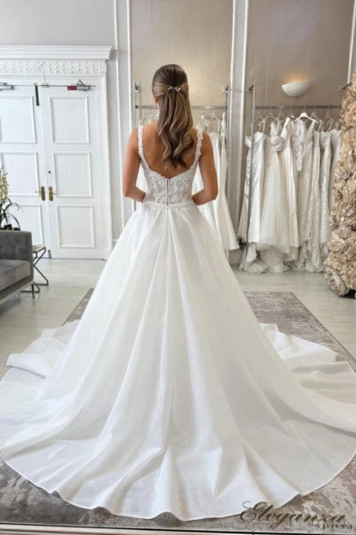 Gorgeous Tulle Lace Ivory Mermaid Wedding Dress Front Split with Detachable Train