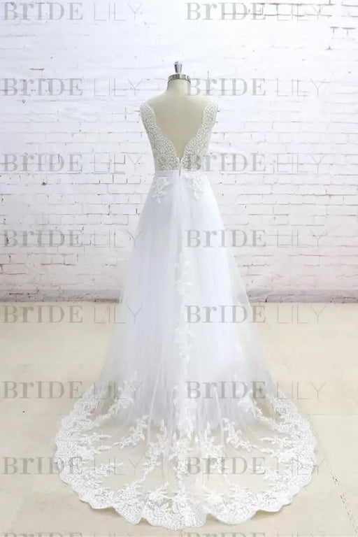 Graceful Appliques V-neck Tulle A-line Wedding Dress - Wedding Dresses