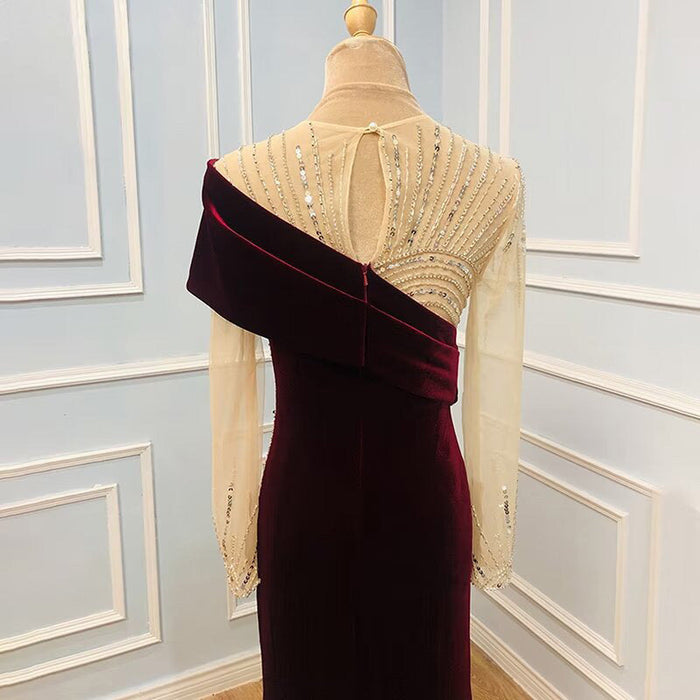 Grape Applique Bead Embroidery One-Shoulder Prom Dress with Sequins Bridelily Grape Applique Bead Embroidery One-Shoulder Prom Dress with Sequins Bridelily