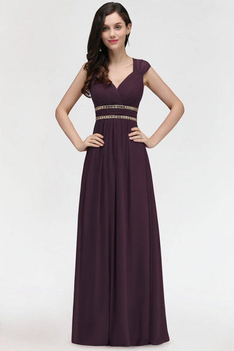 Grape Chic Ruched Chiffon Aline Formal Dress Bridesmaid Dress with Beadings