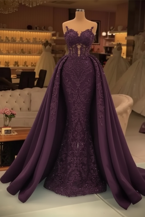 Grape Chic evening dresses long lace Prom dresses - Prom Dresses