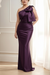 Grape One Shoulder Champagne Satin Mermaid Evening Dress Long Wedding Guest Dress