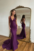 Grape Prom Dress Mermaid V Neck Long Evening Dress with Beadings - Prom Dresses