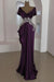Grape Scoop Neck Ruffles Satin Prom Dress Mermaid Sleeveless Evening Dress with Beads
