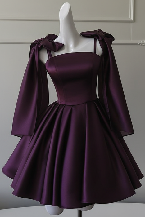 Grape Sexy Satin Aline Homecoming Dress Short Prom Dress with Straps