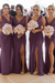 Grape Simple V Neck Sleeveless Sheath Pleated Chiffon Bridesmaid Dress with Split