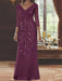 V-Neck 3/4 Sleeve Floor-Length Sequined Mother of the Bride Sheath Dress