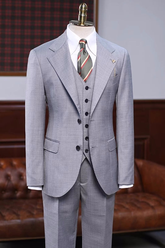 Grey Stripe Notched Lapel Men's 3 Pieces Suits