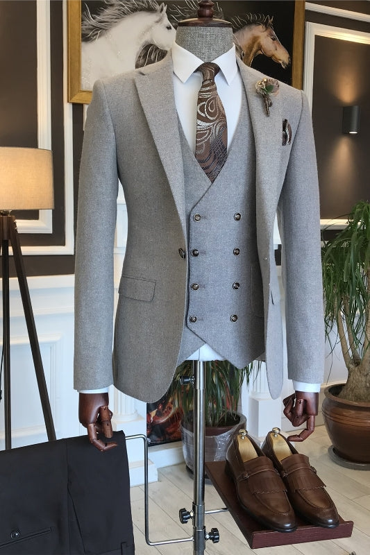 Gray Notched Lapel Business Suit main image 1