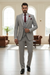 Gray Striped Peaked Lapel Three Pieces Close Fitting Men Suits For Business
