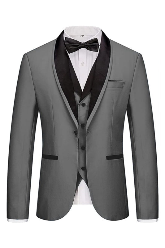 Newest Gray Plaid Shawl Lapel Wedding Suit for Men main image 0