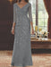 V-Neck 3/4 Sleeve Floor-Length Sequined Mother of the Bride Sheath Dress