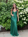 Green V-neck Beaded Satin A Line Prom Dress
