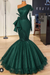 Green Glitter Mermaid Prom Dress Long Sleeves Floral Lace Party Dress - Prom Dresses