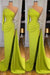 617. Yellow Green Long Sleeves Mermaid Prom Dress with Split and Beads
