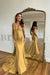 Yellow Mermaid Prom Dress V Neck Long with Beads
