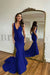 Royal Blue Mermaid Prom Dress V Neck Long with Beads