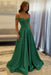 Green Off-the-Shoulder A-line Evening Dress Lace Prom Dress Long