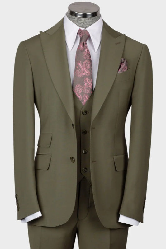 Elegant Dark Green Party Suits for Prom - Peaked Lapel with Adjustable Buckle