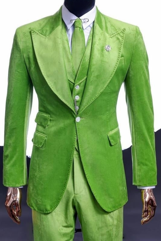 Custom Prom Suit - Amazing Green Lapel, One Button with White Jacquard main image 0