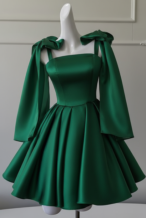 Green Sexy Satin Aline Homecoming Dress Short Prom Dress with Straps