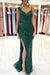 Green Spaghetti-Strap Sequined Prom Dress with Pleats and Split