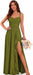 Women's Chiffon Bridesmaid Dresses Long Evening Formal Gown with Slit - Avocado Green