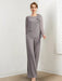 Grey chiffon mother of the bride pantsuit with cascading ruffle front
