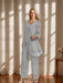 Grey chiffon three piece pantsuit seen in daylight