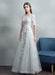 Summer Wedding Dresses 2021 Grey Lace Applique Maxi Bridal Gown Backless Half Sleeve Floor Length Bridal Dress
