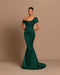 Grey Off-The-Shoulder Evening Dress Bateau Pleated Ball Gown