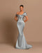 Grey Off-The-Shoulder Evening Dress Bateau Pleated Ball Gown