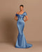 Grey Off-The-Shoulder Evening Dress Bateau Pleated Ball Gown